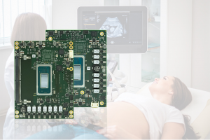 Close-up of two computer motherboards used in ultrasound imaging.